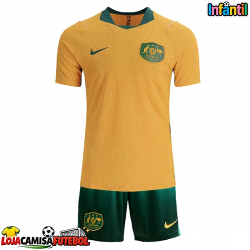 Camisa de Futebol Austrália Equipamento Principal Infantil Mundo 2026 Manga Curta (+ Calças curtas)